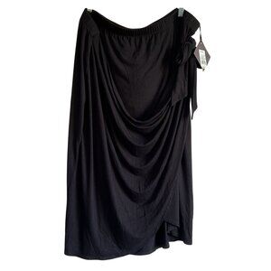Ava Viv Womens Black Knit Wrap Midi Skirt Side Tie 3X PlusSize Elastic Waist NWT